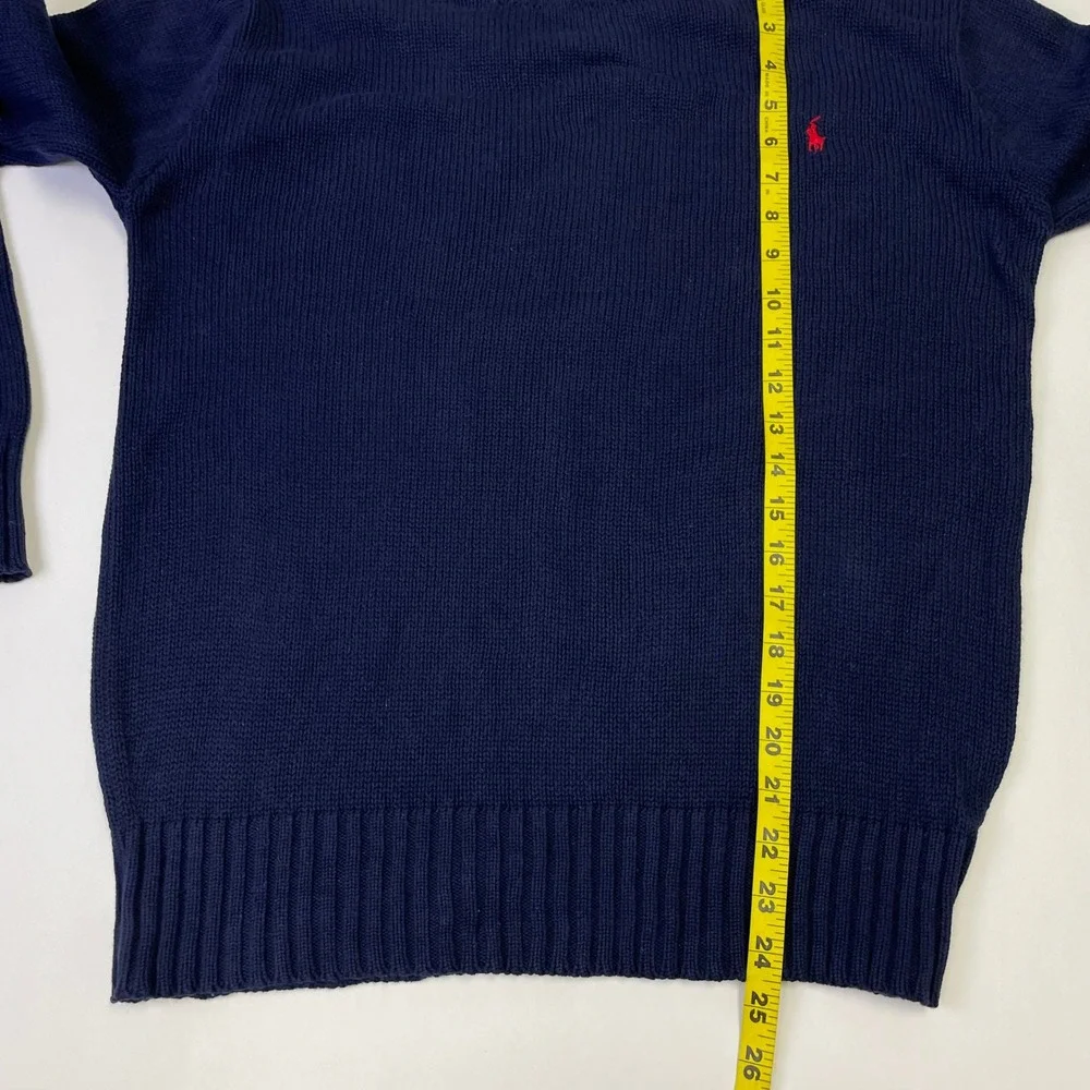 VTG Polo Ralph Lauren Mens Navy Blue Cotton Crewneck Sweater L Red Pony Logo